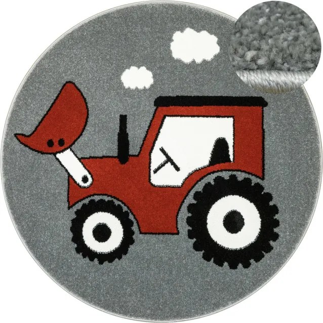 Koberec Lima G753A traktor, červený / sivý kruh
