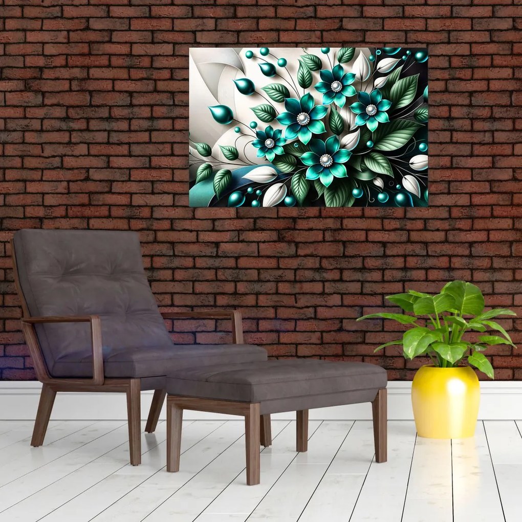 Obraz - 3D tyrkysové kvety (90x60 cm)