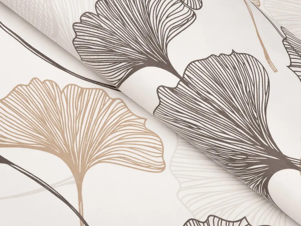 Biante Bavlnený behúň na stôl Sandra SA-411 Hnedé Ginkgo listy na bielom 45x140 cm