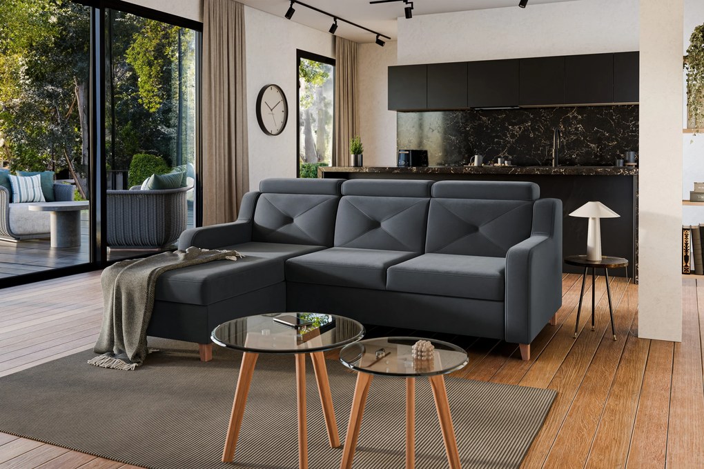 Rohová sedačka Laksaro s rozkladom ľavostranná - sivý zamat Jasmine 96