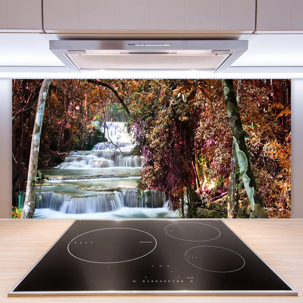 Sklenený obklad Do kuchyne Vodopád les príroda 125x50 cm