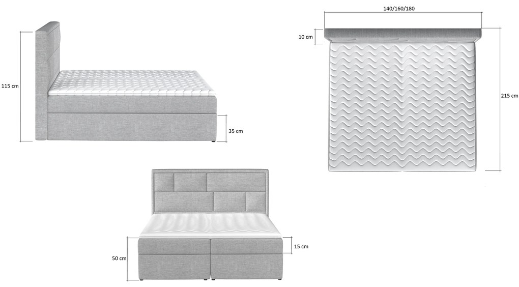 Kvalitná box spring posteľ Meredit 180x200, modrá Monolith