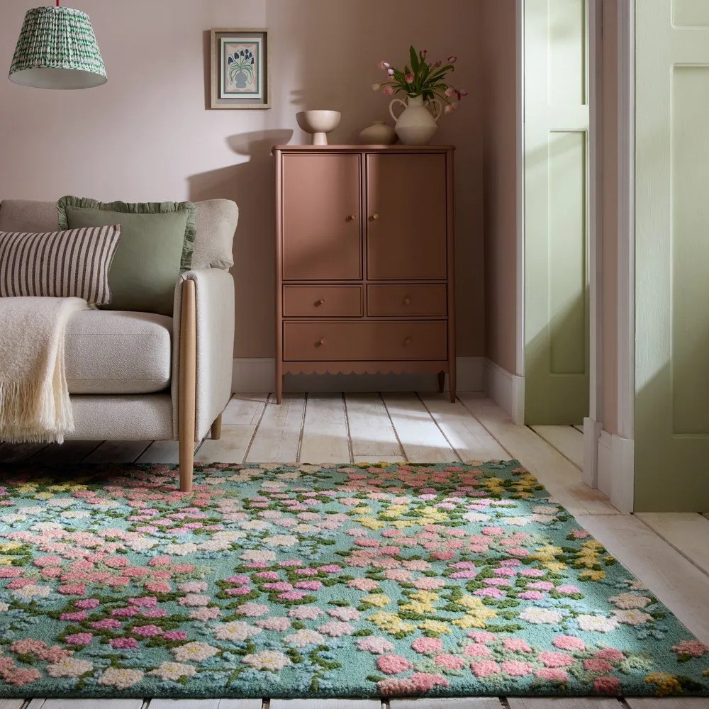 Ručne tkaný vlnený koberec v mentolovej farbe 200x290 cm Emilia Floral – Flair Rugs