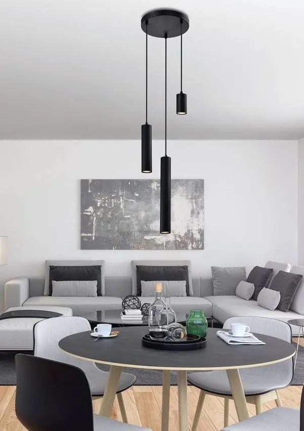 Candellux Čierny závesný luster Tubo pre žiarovku 3x GU10 s guľatou základňou 33-79084