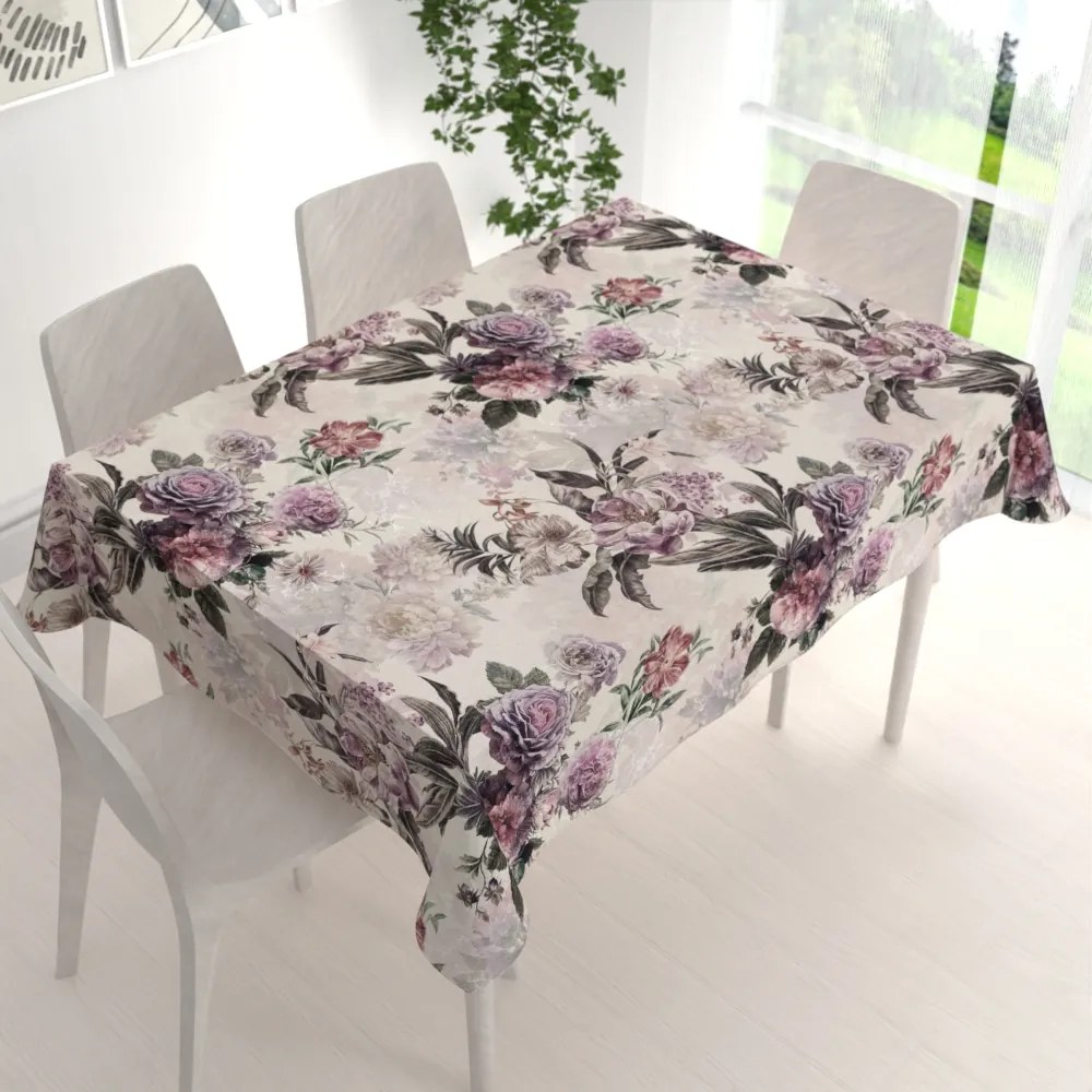 Biante Dekoračný obdĺžnikový obrus Parma PM-112 Fialové kvety na smotanovom 60x100 cm