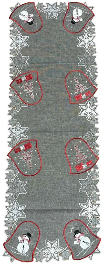 Vianočný vyšívaný obrus vianočný Zvončeky sivé 40x110 cm TiaHome