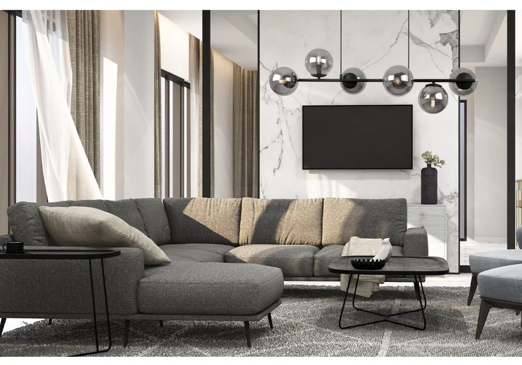 Závesne svietidlo Paris, 6x grafitové sklenené tienidlo, B