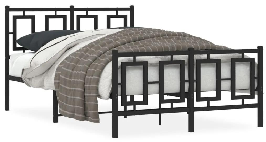 Kovový rám postele s čelom a podnožkou čierny 120x200 cm 374257