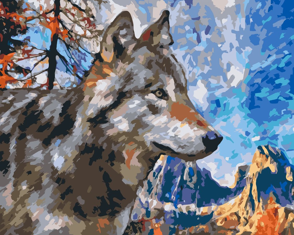 Gario Maľovanie podľa čísel Vlk v horách Rozmery: 80 x 60 cm, Rámovanie: Iba zrolované plátno