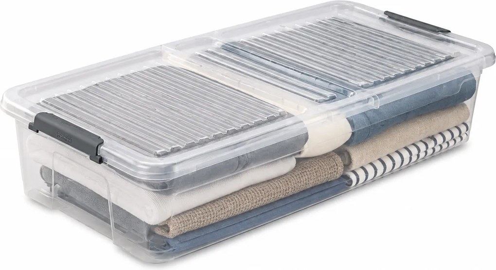 Úložný box s vekom a kolieskami pod posteľ, KEEEPER CLIPBOX LEO 33L, 77 x 38 x 16 cm