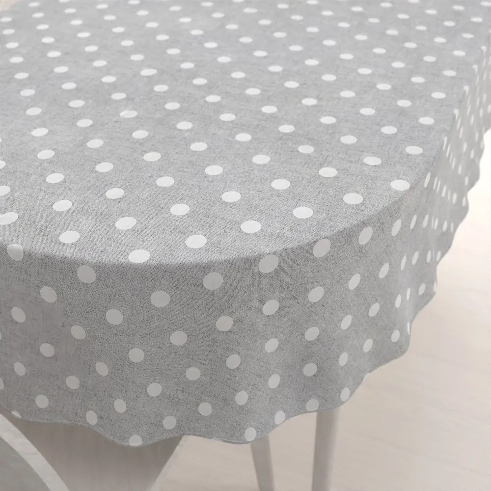 Biante Dekoračný oválny obrus Porto PRT-018 Biele bodky na sivom režnom 50x100 cm