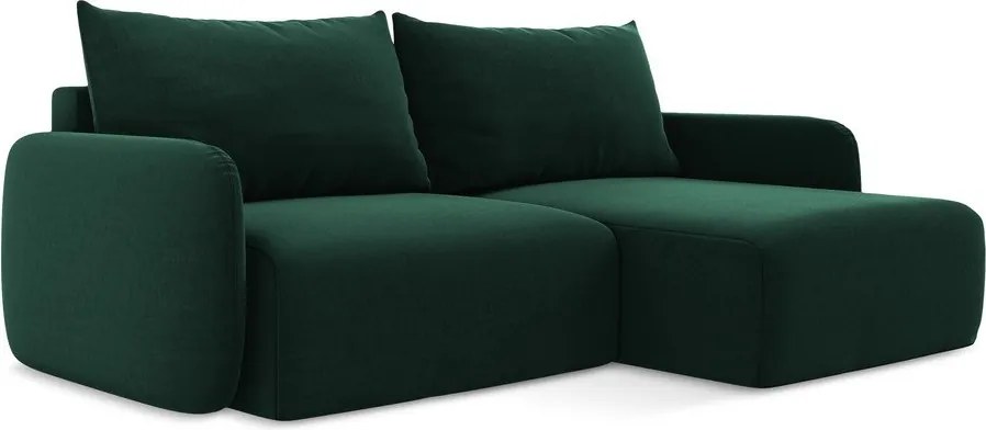 Tmavozelená zamatová rozkladacia/s úložným priestorom rohová pohovka (pravý roh/s leňoškou) Kalena – Makamii