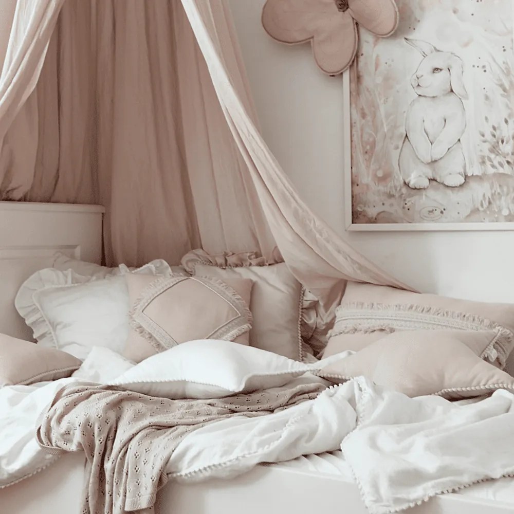 Boho štvorcový čipkový vankúš púdrovo ružová 40x40 cm