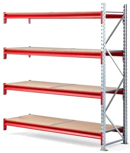Skladový regál TOUGH, prídavná sekcia, 2000x1800x600 mm, 4 drevené police