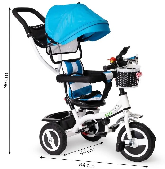 Trojkolka, kočík modrej farby Ecotoys