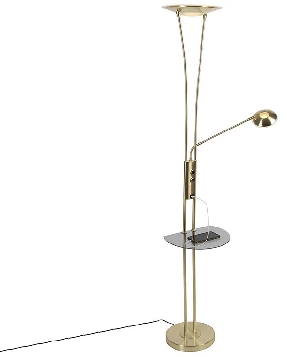 Zlatá stojaca lampa s lampou na čítanie vrátane LED a USB portu - Sevilla