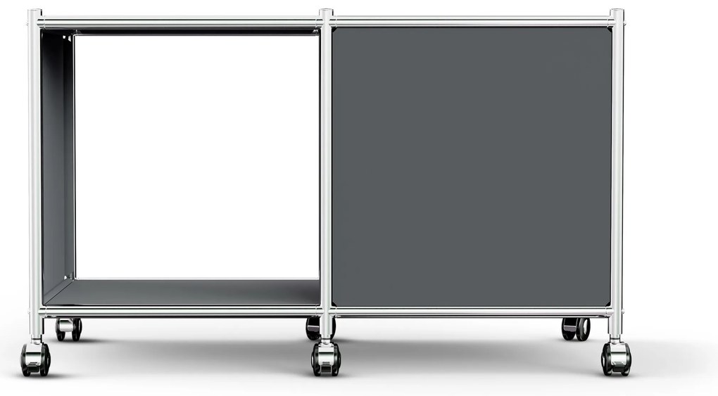 Kovový nočný stolík »CN3« s 1 výklopným priečinkom a kolieskami, sivý