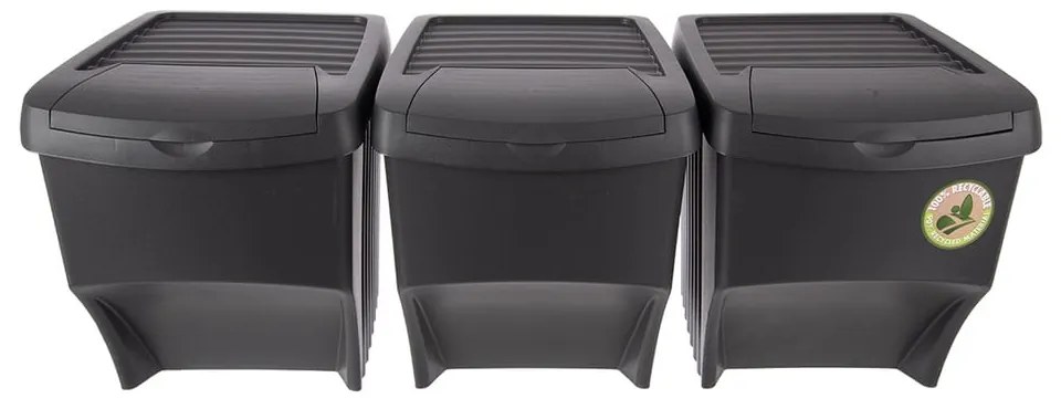 Čierne plastové odpadkové koše v súprave 3 ks 3x22 l na triedený odpad – Orion