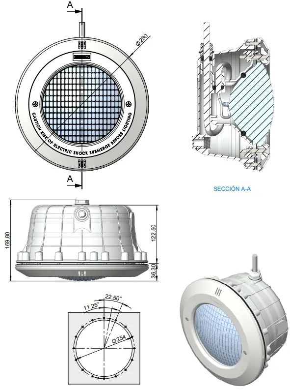 Reflektor LED bazénový (bielý) 14,5 W