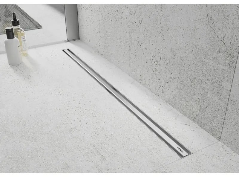 MEXEN Flat nerezový sprchový žľab s rotačným 360° sifónom 130 cm, vzor SLIM, nerezová, 1041130