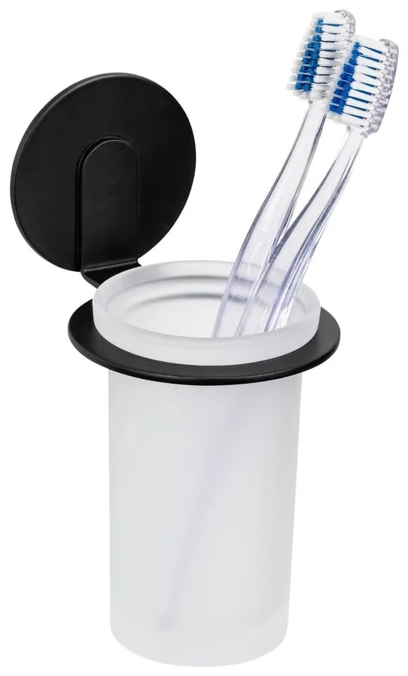 Matne čierny samodržiaci sklenený téglik na zubné kefky Bivio – Wenko