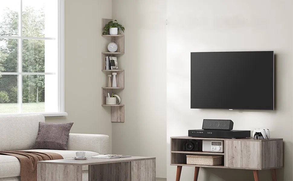 Nástenná rohová polica Vasagle Claire sivá