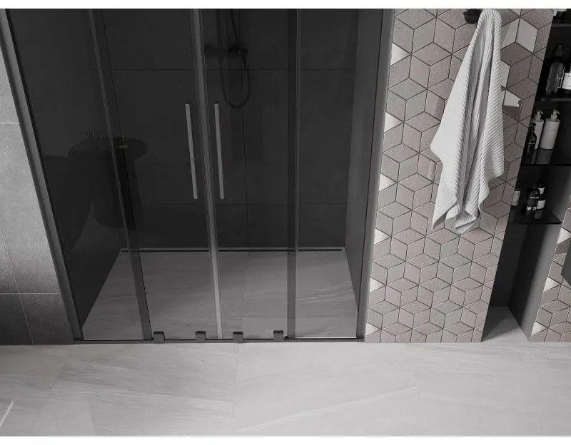 Mexen Velar Duo, posuvné sprchové dvere do otvoru 160 cm, 8mm šedé sklo, brúsený grafit, 871-160-000-42-95