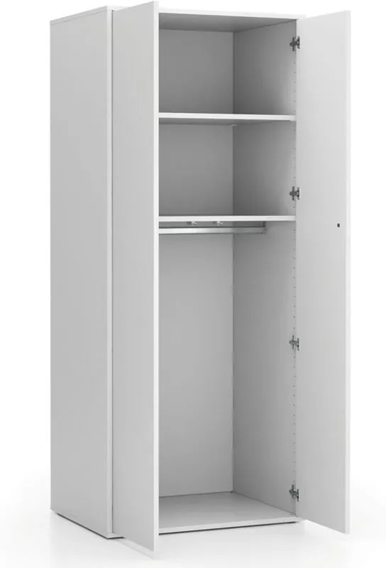 Kancelárska šatníková skriňa LAYERS, šatníková tyč, 800 x 600 x 1905 mm, biela