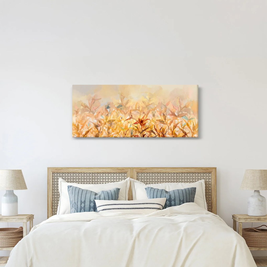 Obraz - Listy vo farbách jesene, olejomaľba (120x50 cm)