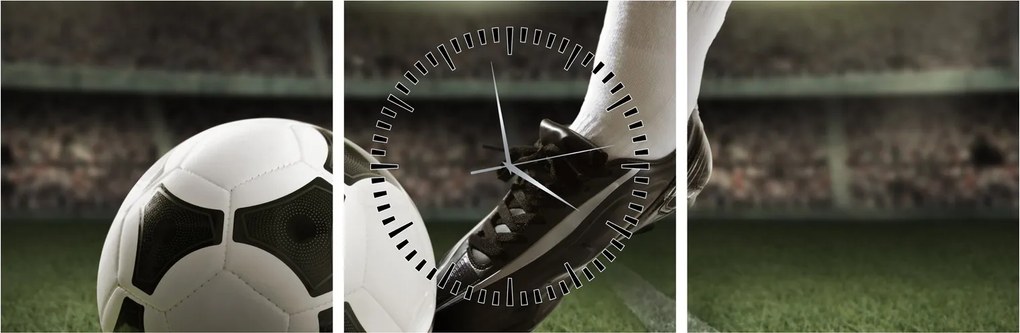 Obraz - Futbalová lopta (s hodinami) (90x30 cm)