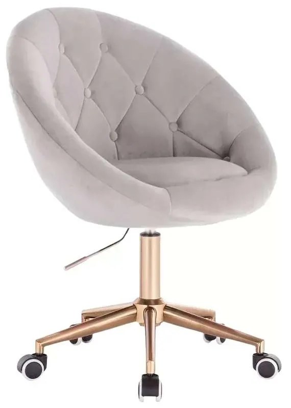 LuxuryForm DESIGN Kreslo VERA VELUR na zlatej podstave s kolieskami - svetlo šedé