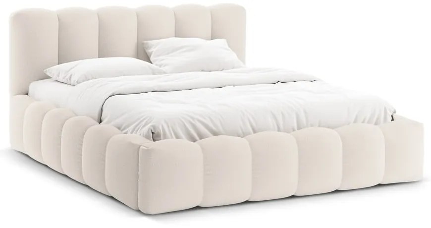 Krémová čalúnená dvojlôžková posteľ s úložným priestorom s roštom 200x200 cm Lupine – Micadoni