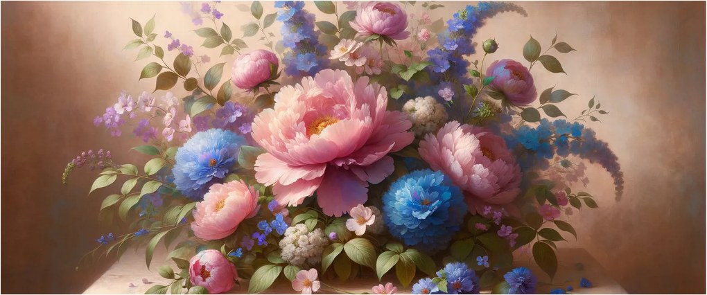 Obraz - Stôl plný kvetov (120x50 cm)