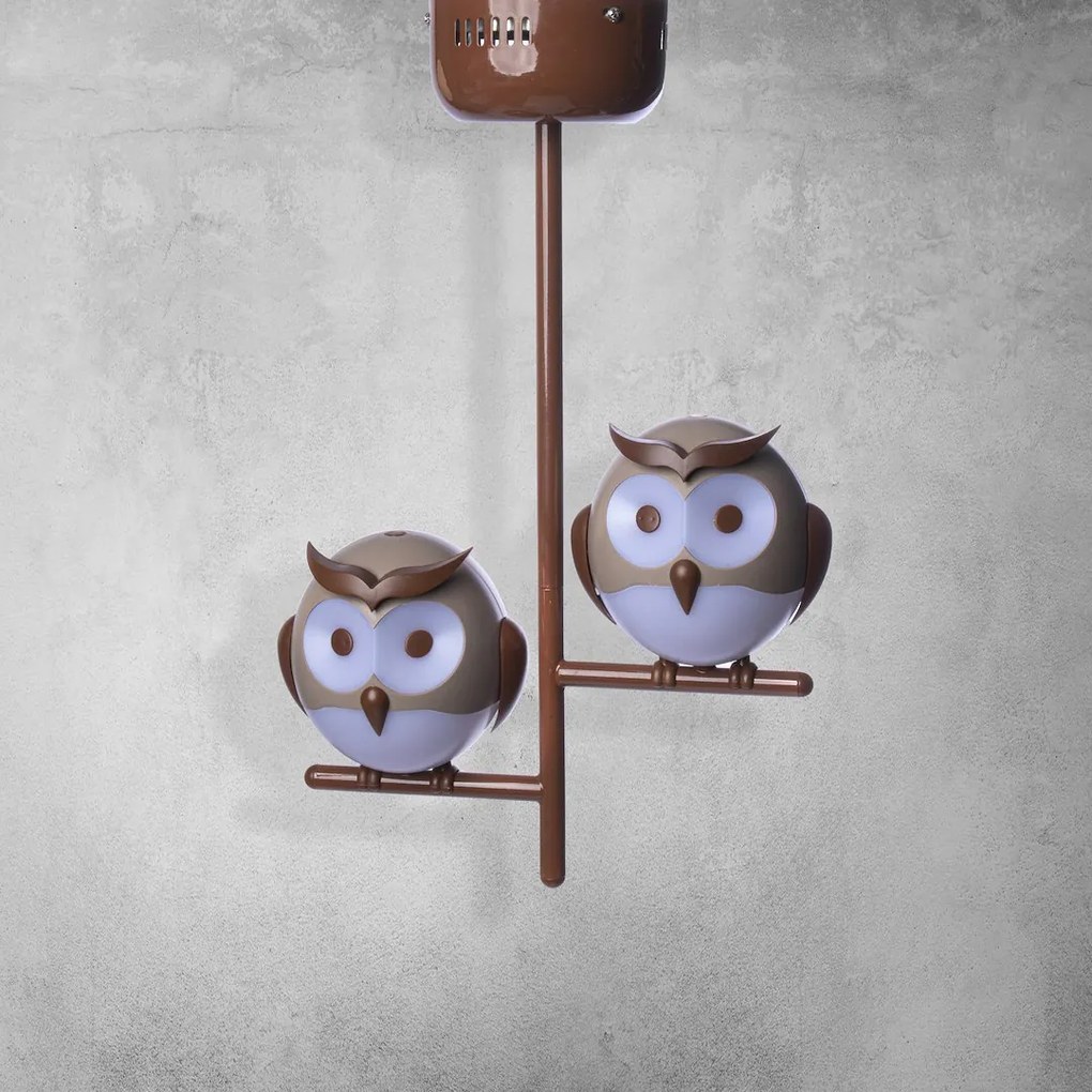 Detské stropné svietidlo Owl, 2x hnedé plastové tienidlo, br