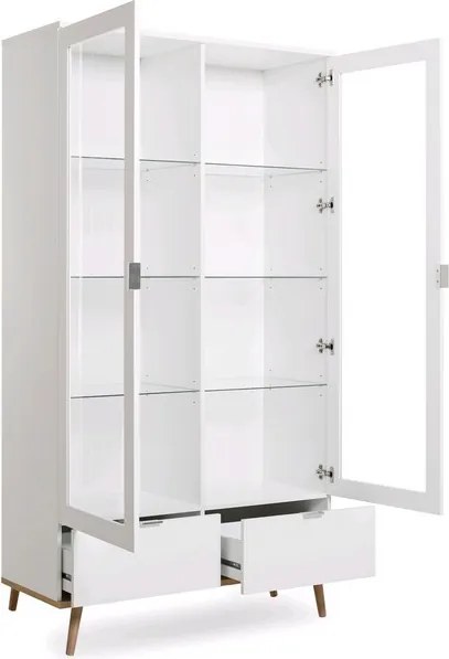 Vysoká vitrína Göteborg, biela / dub sonoma