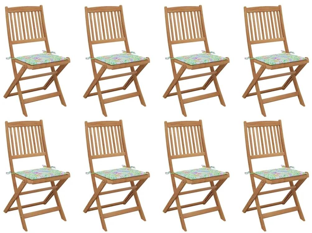 Skladacie vonkajšie stoličky s podložkami 8 ks akáciový masív 3075125