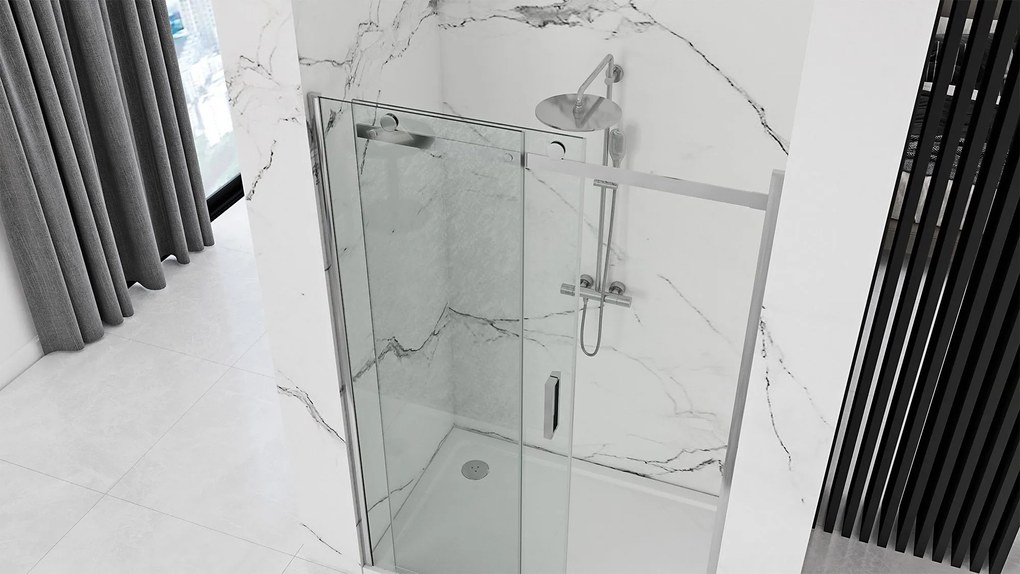 Jednokrídlové posuvné sprchové dvere REA NIXON-2 ĽAVÉ 140 cm pre inštaláciu do niky, chróm/transparent - bez vaničky