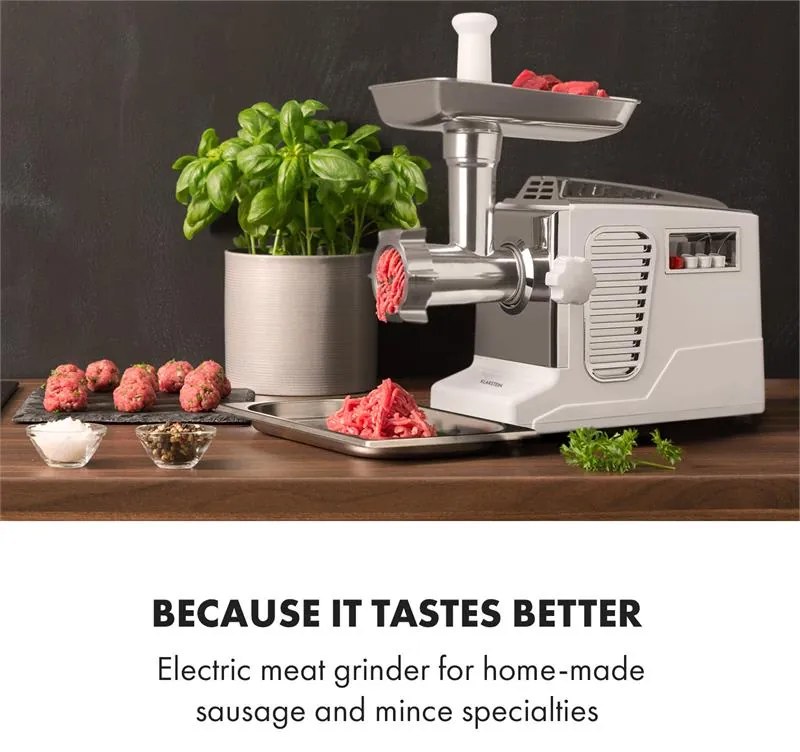 Klarstein Kraftprotz, elektrický mlynček na mäso, 700 W, medený motor, biely/strieborný
