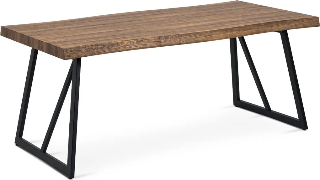jedálenský stôl 180x90, 60mm MDF 3D dekor dub/nohy kov čierny lak