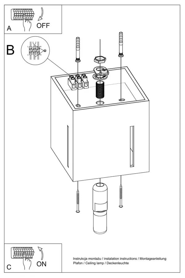 Biele stropné svietidlo s kovovým tienidlom 10x10 cm Pax – Sollux