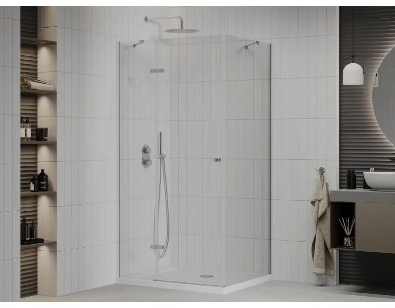 Mexen Roma, sprchovací kút 90 (dvere) x 100 (stena) cm, 6mm číre sklo, chrómový profil + slim sprchová vanička 5cm, 854-090-100-01-00-4010