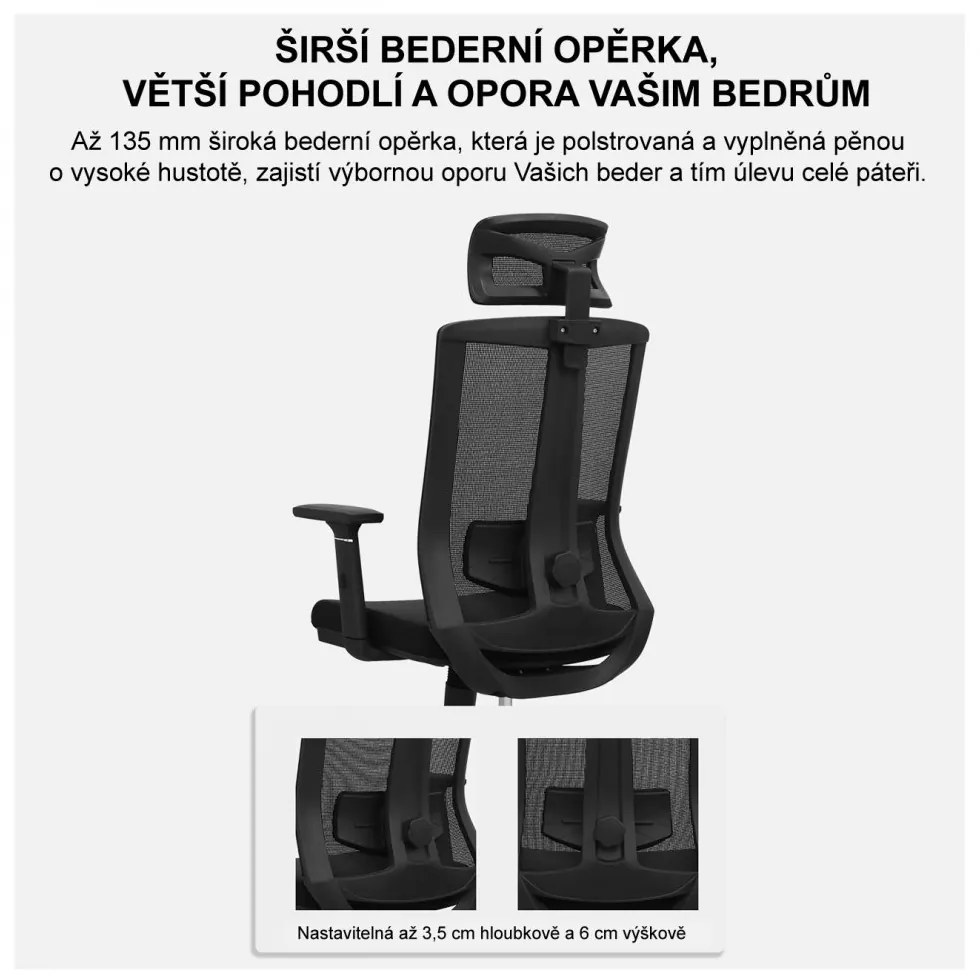 Kancelárska ergonomická stolička Neoseat SABRINA — sieť / látka, čierna, nosnosť 150 kg