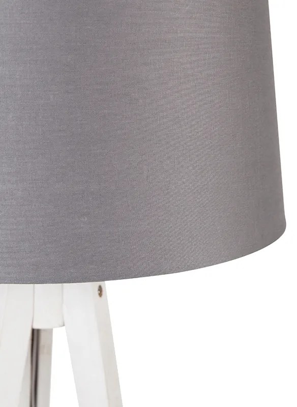 Moderný trojnohý stojan biely s tienidlom z ľanu tmavosivý 45 cm - Tripod Classic