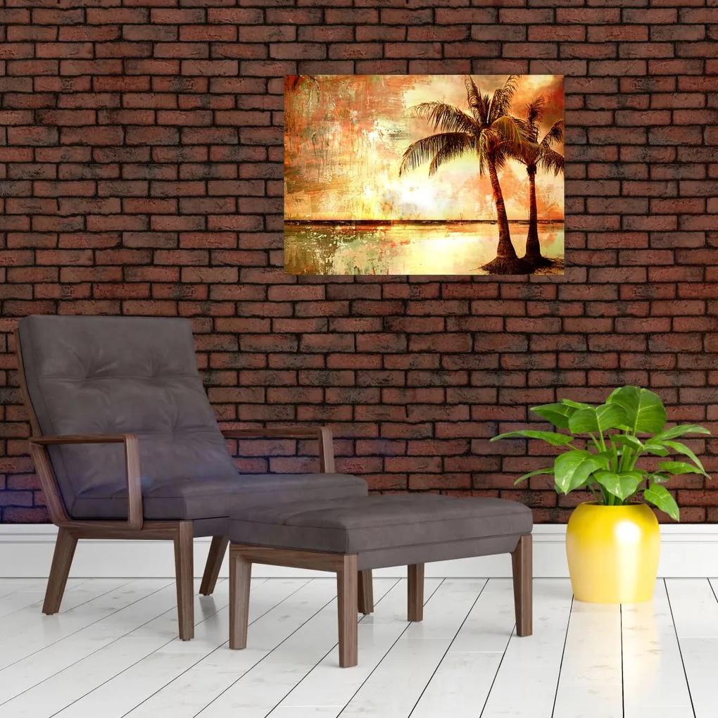 Sklenený obraz - Palmy na pláži (70x50 cm)