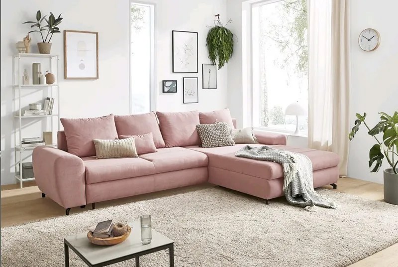 Rohová sedacia súprava Yoko, ružová látka