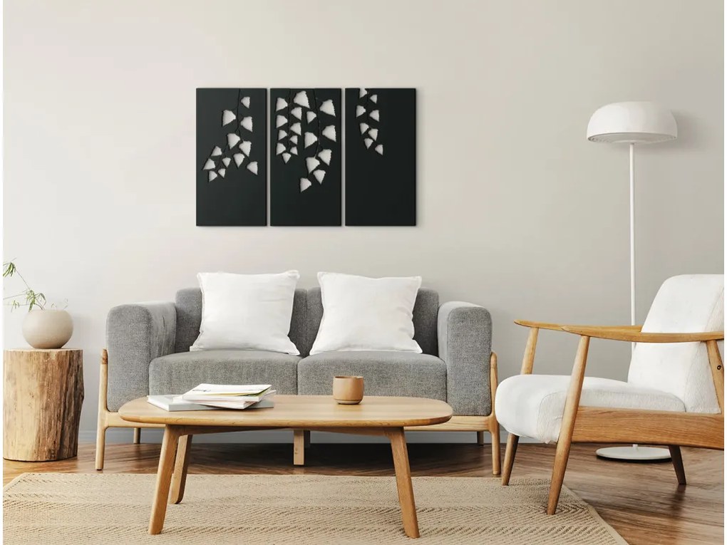 drevko 3-dielny obraz Listy brezy Rozmer obrazu: 28 x 44,5 cm, Farba dekorácie: Čierna