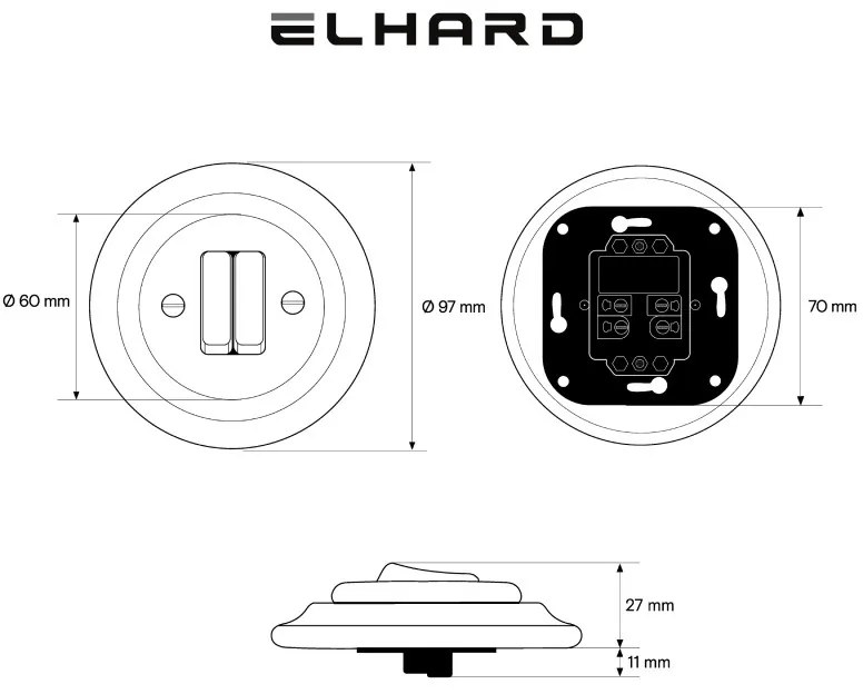 Elhard Okrúhly keramický vypínač s kolískou č.5, biely - kompletný KV5005W