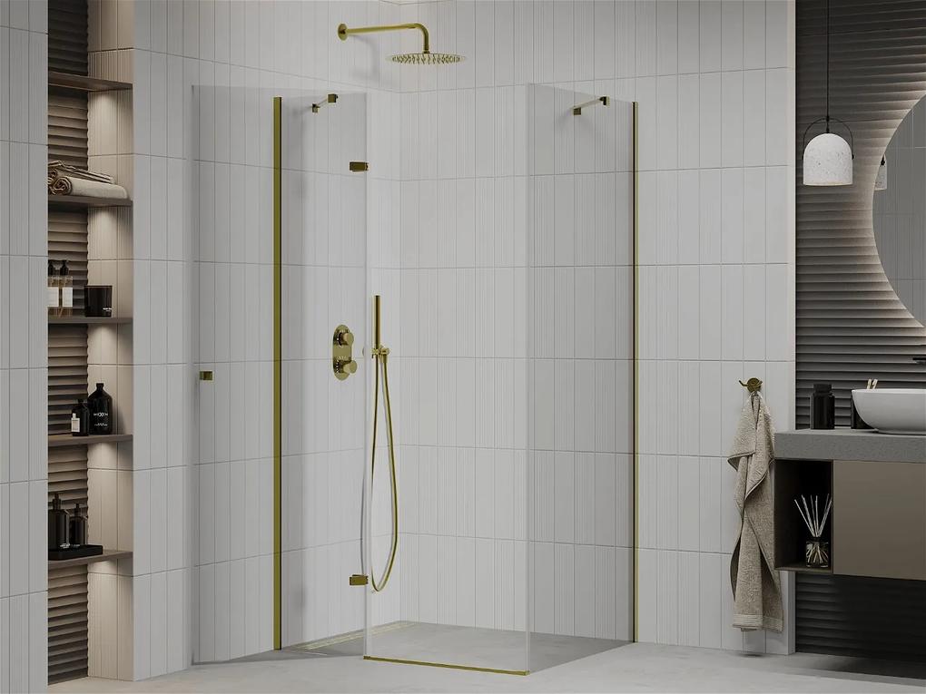 Mexen Roma, sprchovací kút 110 (dvere) x 80 (stena) cm, 6mm číre sklo, zlatý profil, 854-110-080-50-00