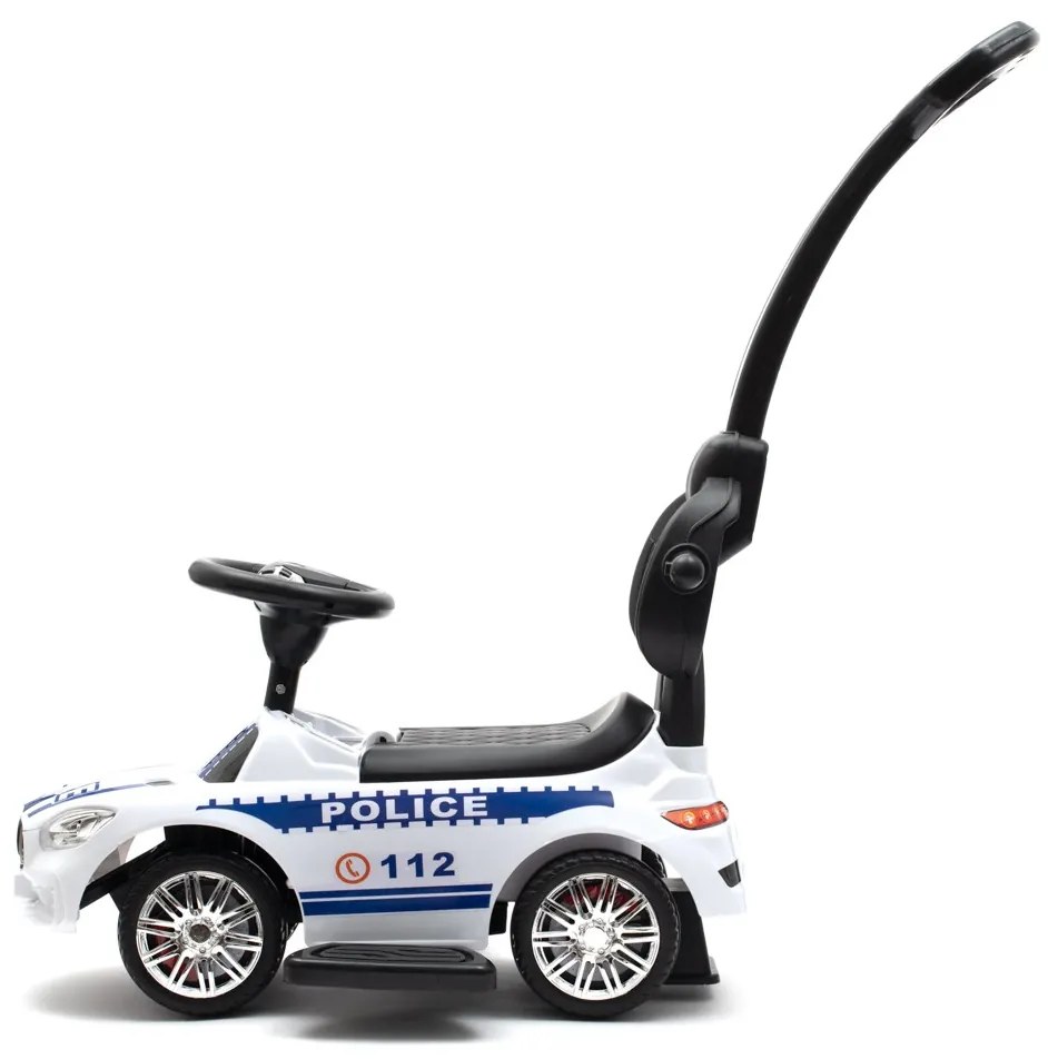 Detské odrážadlo so zvukom a vodiacou tyčou Baby Mix POLICE biele