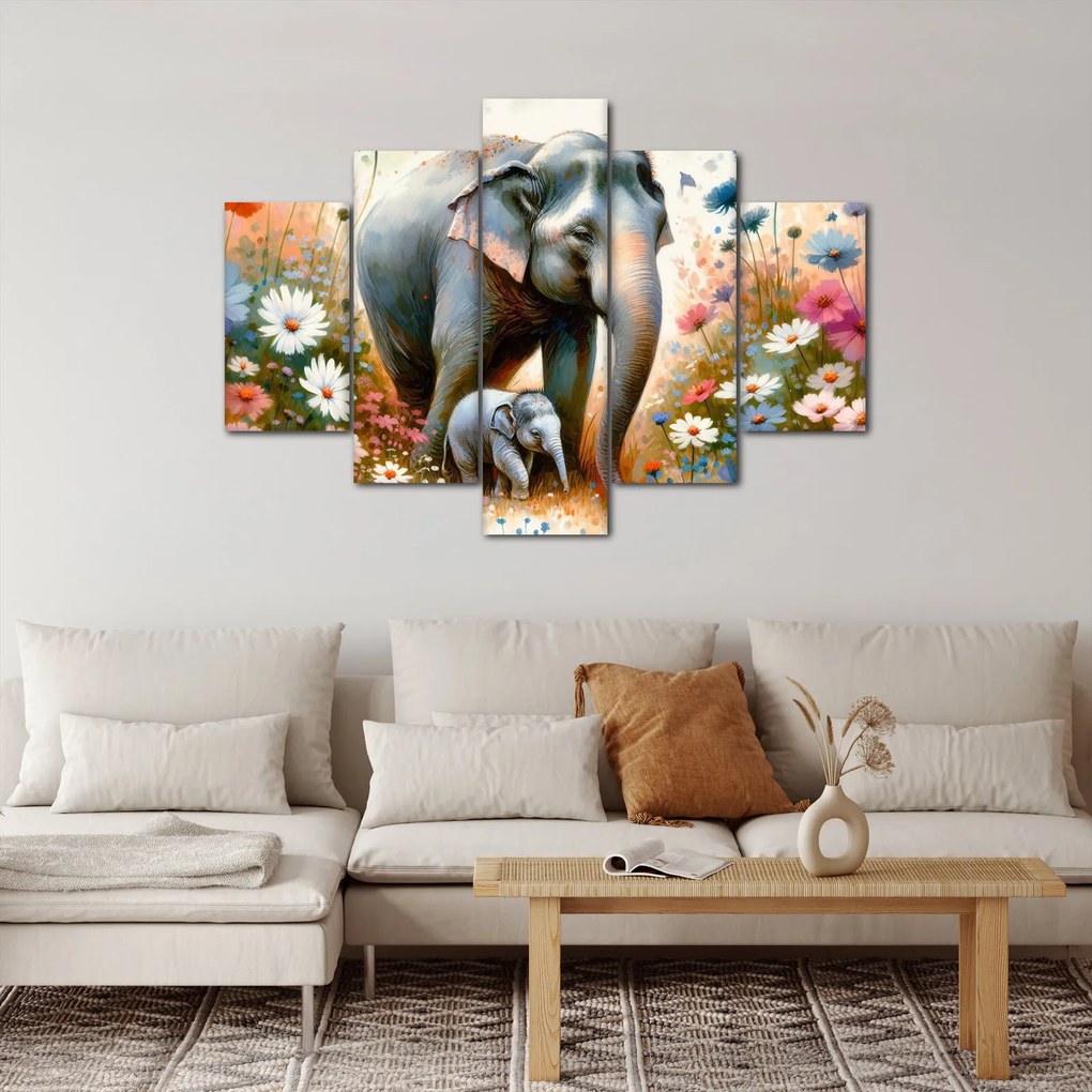 Obraz - Slonia mama, akvarel (150x105 cm)